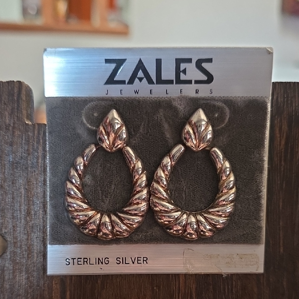Zales Sterling Silver Textured Hoop Drop Earrings - Silver